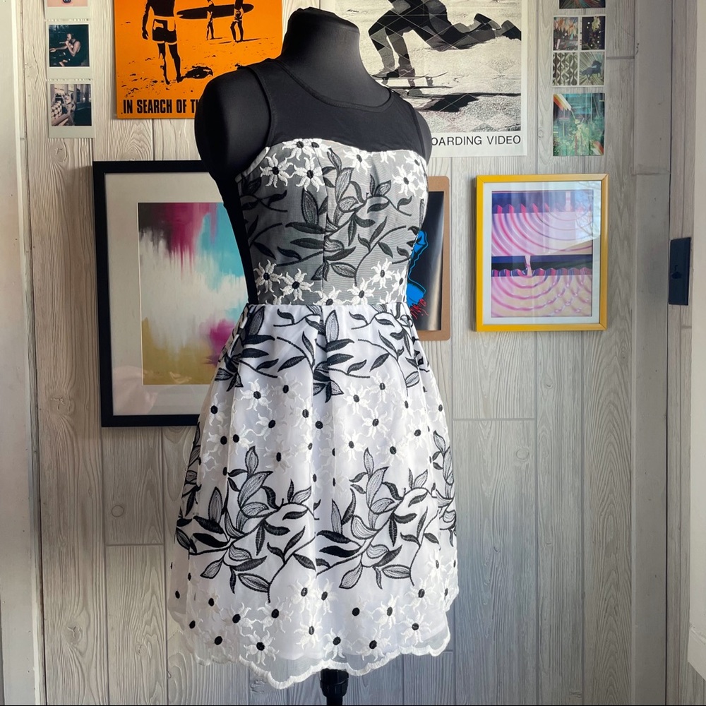 Black & White Party Dress with Tulle & See Through Tea Spring Summer Cottagecore
